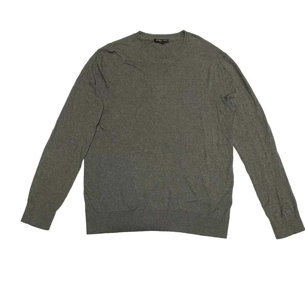 Banana Republic Cotton Sweater Gray Crewneck M Knit Pullover Mens Long Sleeve